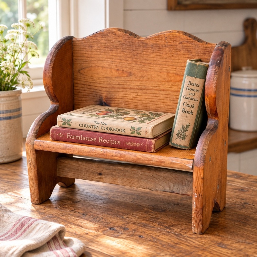 Vintage Rustic Wood Doll Bench Primitive Farmhouse Display Shelf